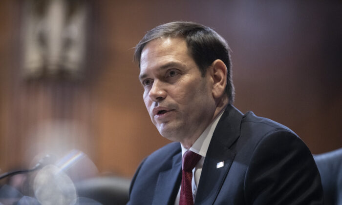 Sen. Marco Rubio (R-Fla.) speaks during a Senate Appropriations Subcommittee on Labor, Health and Human Services, Education, and Related Agencies hearing on Capitol Hill in Wash., on May 17, 2022. (Anna Rose Layden/Pool/Getty Images)