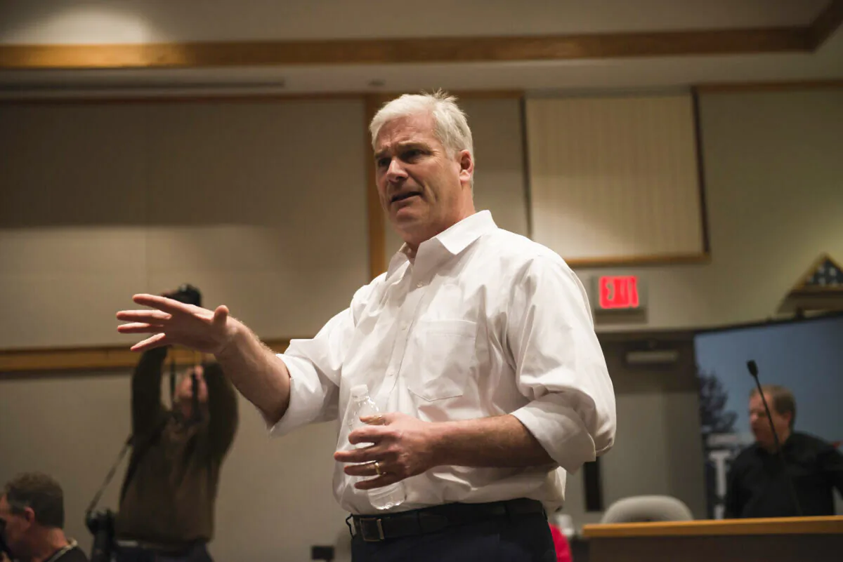 Rep. Tom Emmer (R-Minn.) responds to a question at a town hall meeting in Sartell, Minn., on Feb. 22, 2017. (Stephen Maturen/Getty Images)