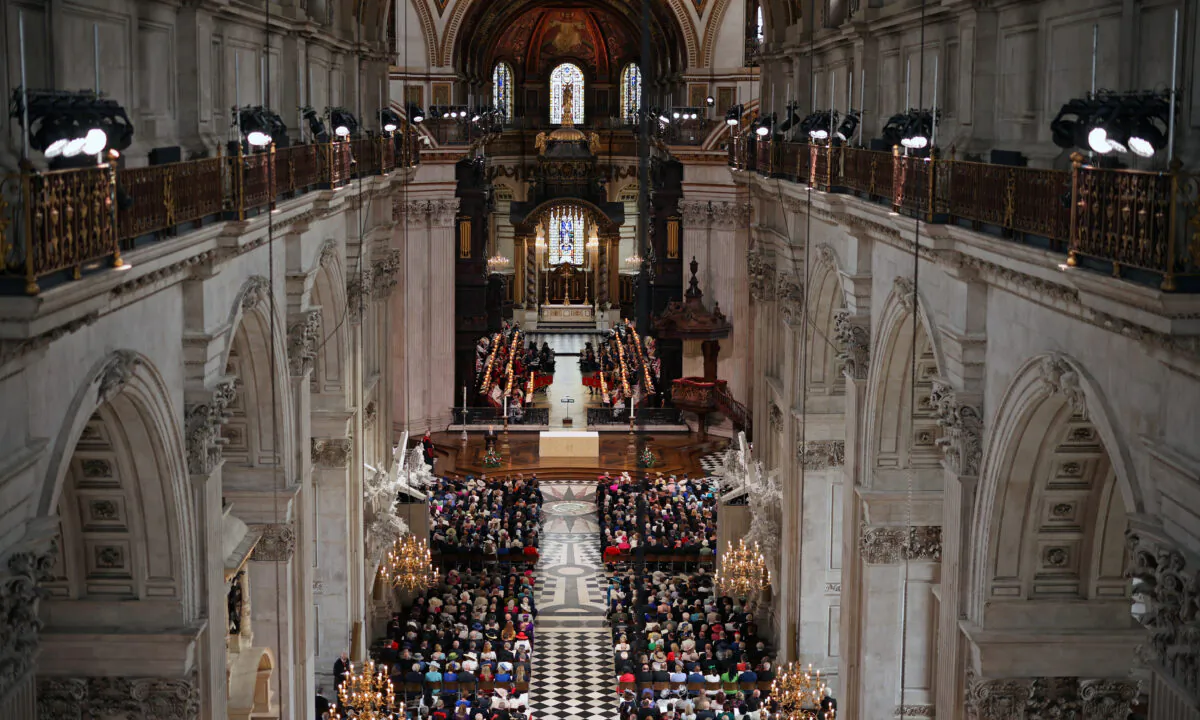 A general view of the National Service of Thanksgiving at St Paul's Cathedral, London, on day two of the Platinum Jubilee celebrations for Queen Elizabeth II on June 3, 2022. (Dan Kitwood/PA Media)