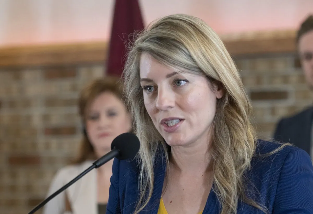 Minister of Foreign Affairs Melanie Joly speaks at a news conference after a meeting with her counterparts from the Baltic region on June 2, 2022, in Quebec City. (The Canadian Press/Jacques Boissinot)