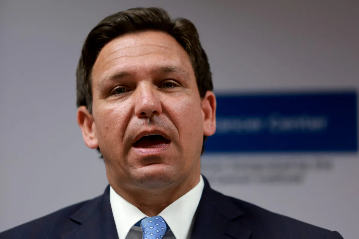 Florida Gov. Ron DeSantis speaks during a press conference in Miami, Fla., on May 17, 2022. (Joe Raedle/Getty Images)