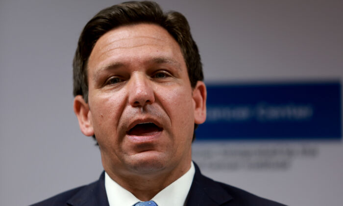 Florida Gov. Ron DeSantis speaks during a press conference in Miami, Fla., on May 17, 2022. (Joe Raedle/Getty Images)