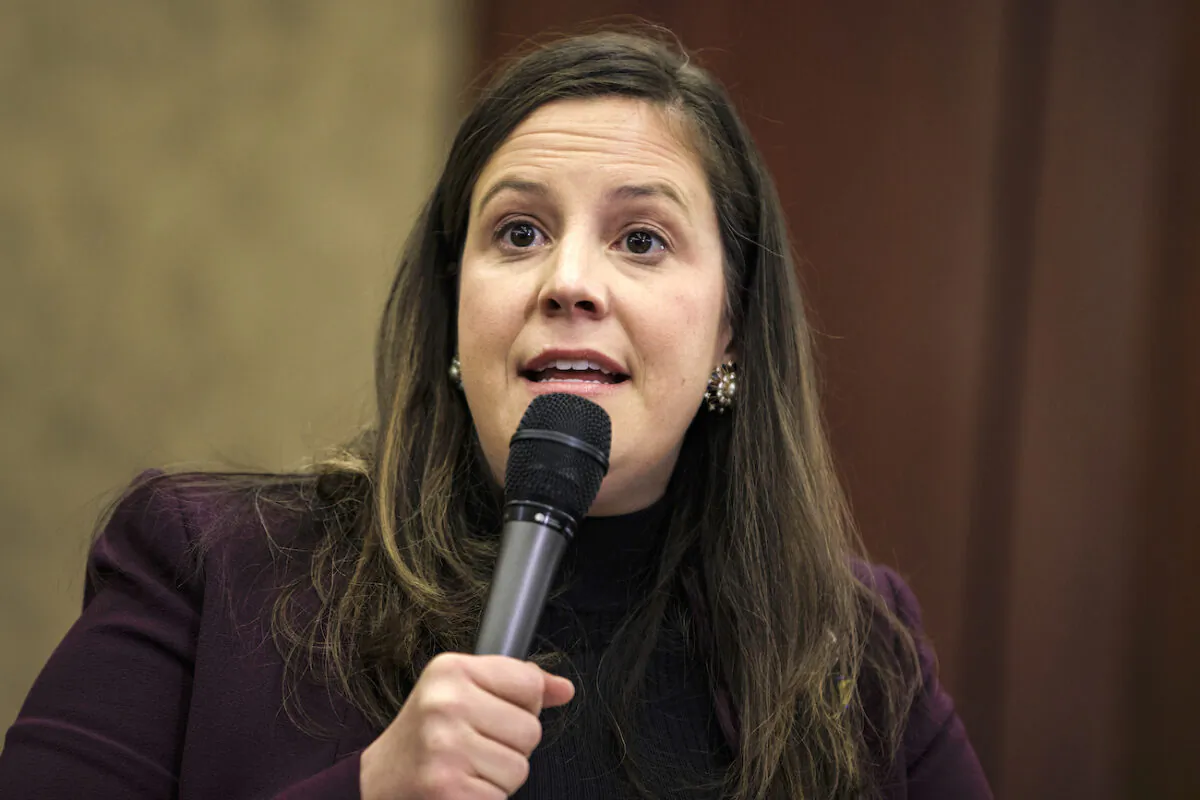 House Republican Conference Chairman Rep. Elise Stefanik (R-N.Y.) speaks during a town hall event in Washington, on March 1, 2022. (Samuel Corum/Getty Images)