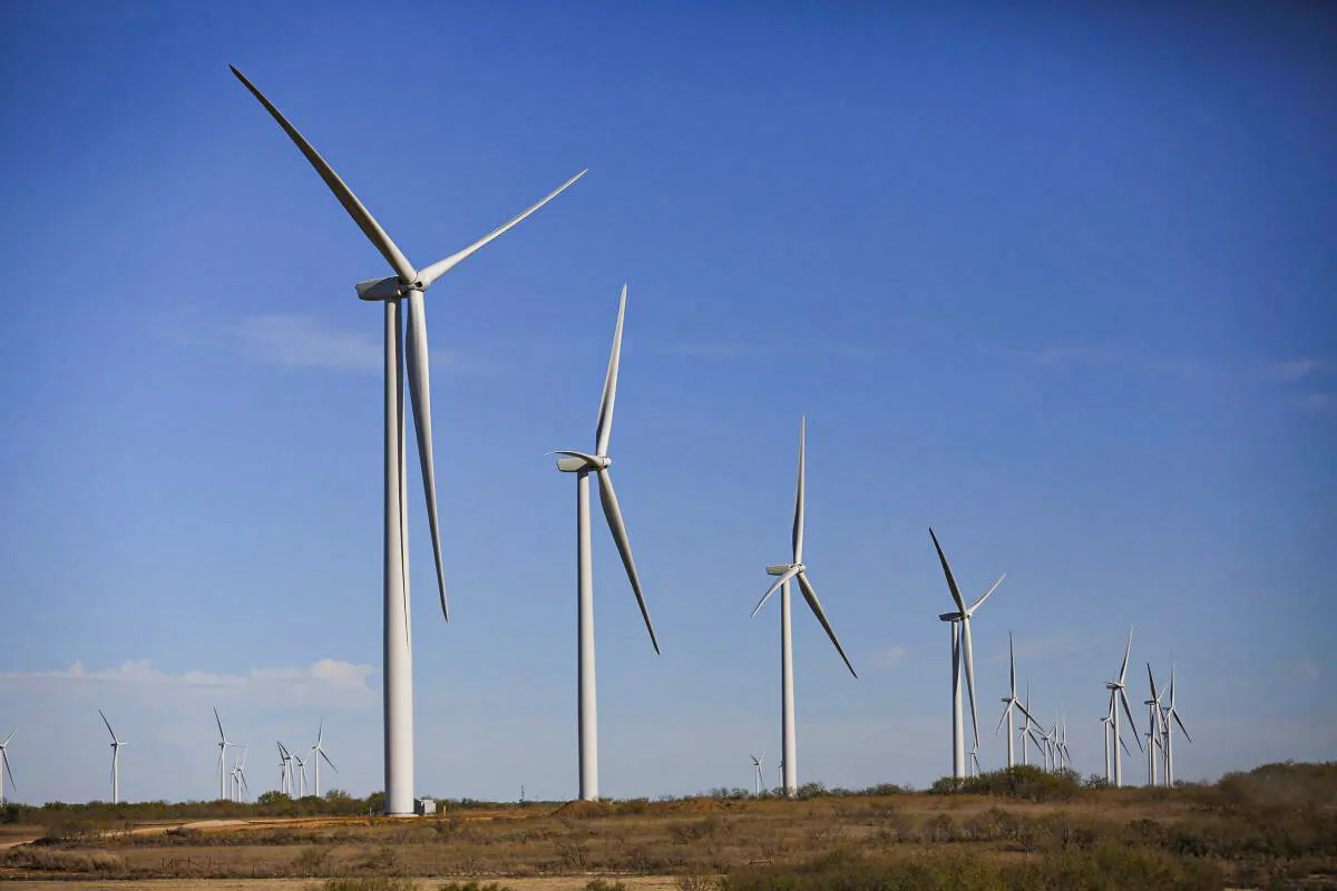 A wind farm, seen in a December 2015 photo, operates in Clay County, Texas, and there are efforts to build more, but not everyone is in favor of them. (Rodger Mallison/Star-Telegram via AP)