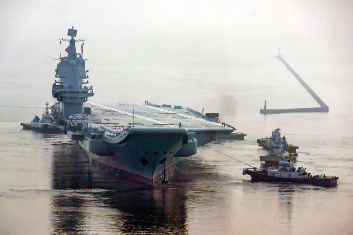 China's first home-built aircraft carrier sets out from a port of Dalian DSIC (Dalian Shipbuilding Industry Co.) Shipyard for sea trials in Dalian, Liaoning Province of China on May 13, 2018. (Getty Images)