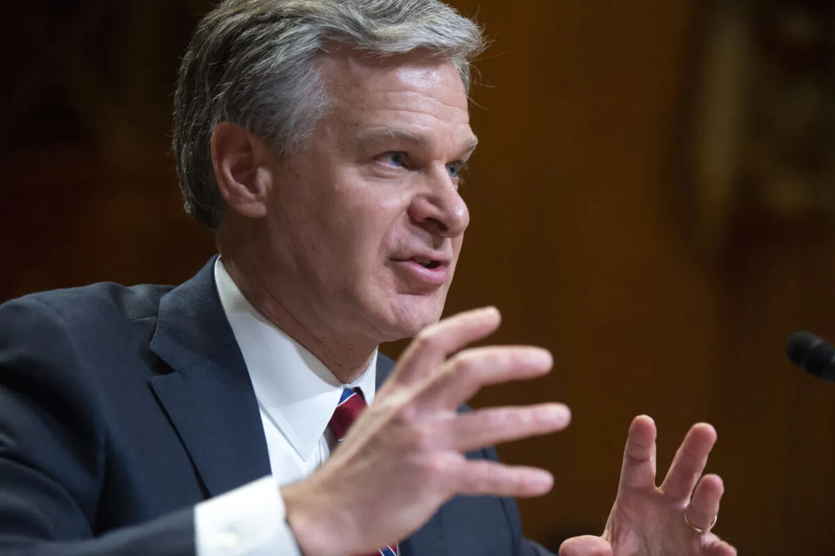 FBI Director Christopher Wray speaks to members of Congress in Washington on May 25, 2022. (Bonnie Cash/Pool/AFP via Getty Images)