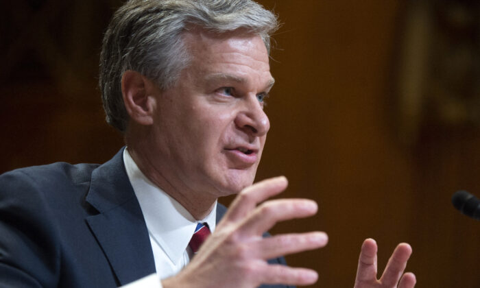 FBI Director Christopher Wray speaks to members of Congress in Washington on May 25, 2022. (Bonnie Cash/Pool/AFP via Getty Images)