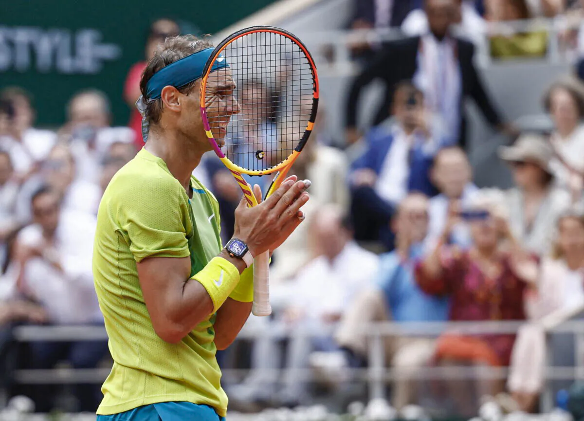 Spain's Rafael Nadal celebrates winning the men's singles final against Norway's Casper Ruud at the French Open at Roland Garros in Paris on June 5, 2022. (Yves Herman/Reuters)