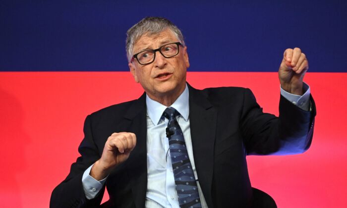 Bill Gates speaks during the Global Investment Summit at the Science Museum in London, on Oct. 19, 2021. (Leon Neal/WPA Pool/Getty Images)