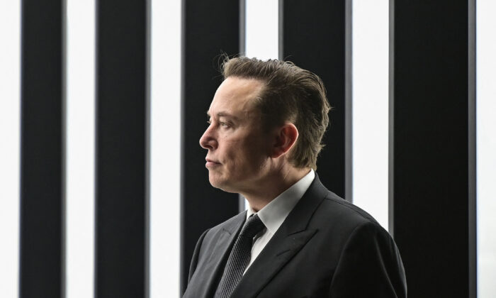 Tesla CEO Elon Musk attends the start of the production at Tesla's "Gigafactory" in Gruenheide, southeast of Berlin, on March 22, 2022. (Patrick Pleul/POOL/AFP via Getty Images)
