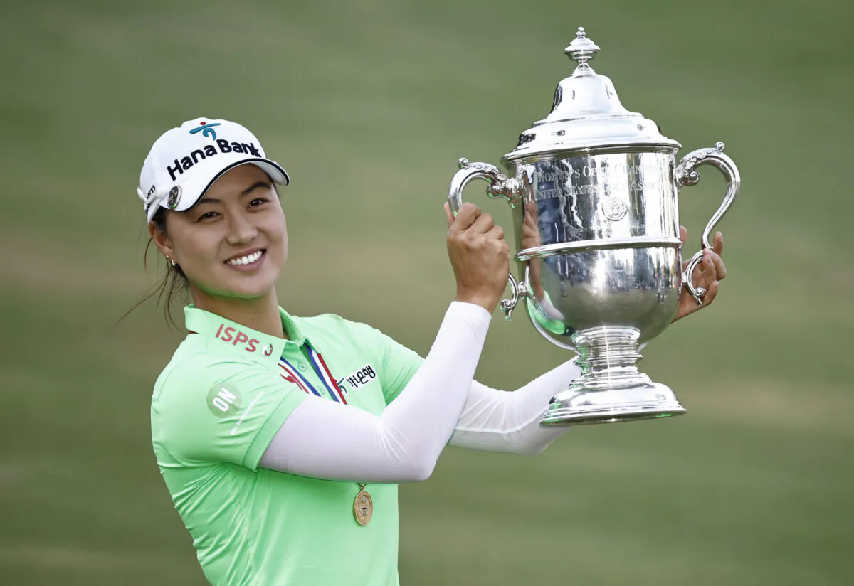 Minjee Lee of Australia poses with the trophy after winning the 77th U.S. Women's Open at Pine Needles Lodge and Golf Club, in Southern Pines, North Carolina, on June 5, 2022. (Jared C. Tilton/Getty Images)