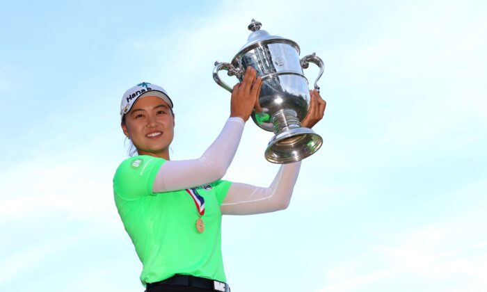 Minjee Lee of Australia poses with the trophy after winning the 77th U.S. Women's Open at Pine Needles Lodge and Golf Club in Southern Pines, North Carolina on June 5, 2022 . (Kevin C. Cox/Getty Images)