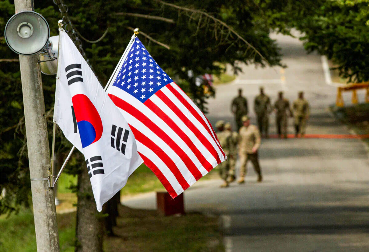 The South Korean and American flags fly next to each other in Yongin, South Korea, on Aug. 23, 2016. (Courtesy of Ken Scar/U.S. Army/Handout via Reuters)