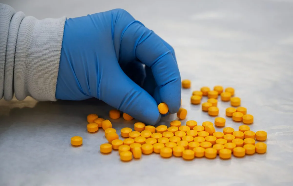 A U.S. Drug Enforcement Administration (DEA) chemist checks confiscated powder containing fentanyl at the DEA Northeast Regional Laboratory in New York on Oct. 8, 2019. (Don Emmert/AFP via Getty Images)