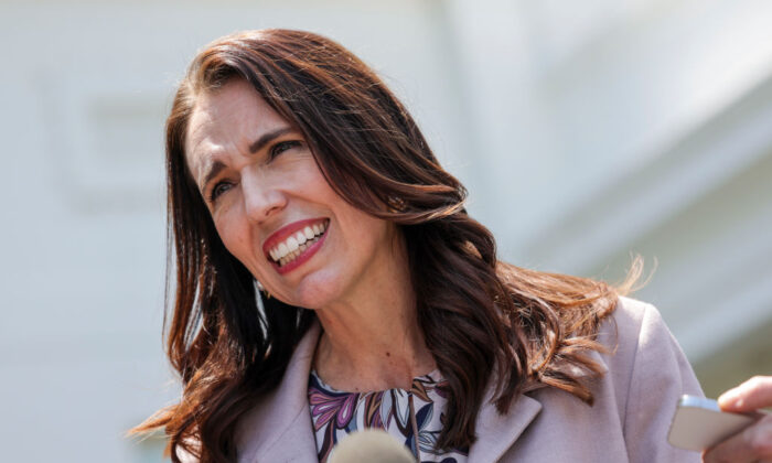 New Zealand Prime Minister Jacinda Ardern speaks to members of the media after meeting with U.S. President Joe Biden, at the White House in Washington, on May 31, 2022. (Kevin Dietsch/Getty Images)