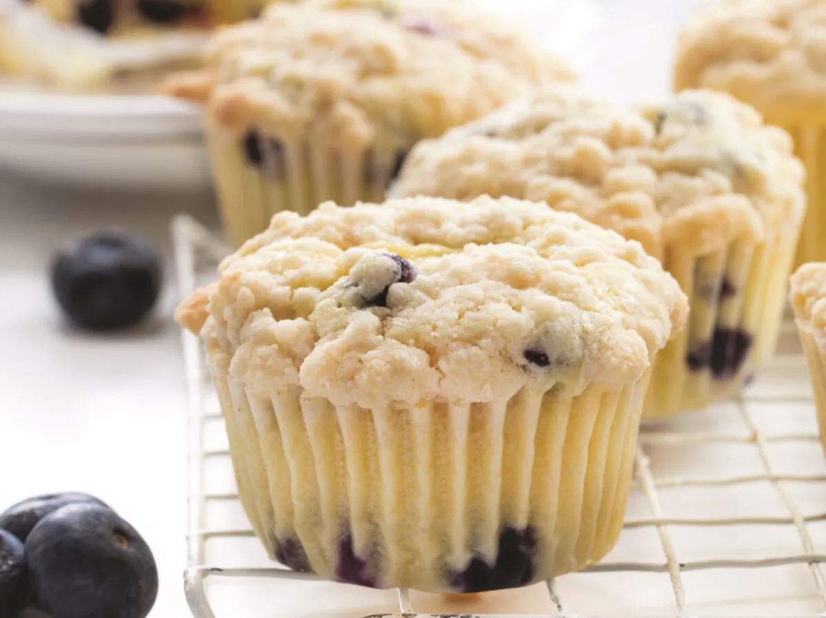 Cake flour gives these berry-packed muffins their exceptionally plush crumb. (Amanda Rettke)
