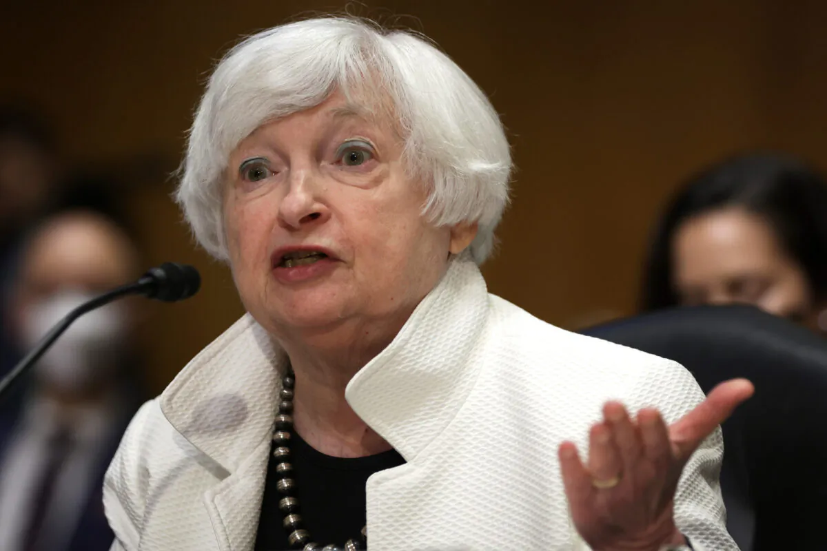 Secretary of the Treasury Janet Yellen testifies during a hearing before Senate Finance Committee at Dirksen Senate Office Building on Capitol Hill on June 7, 2022. (Alex Wong/Getty Images)