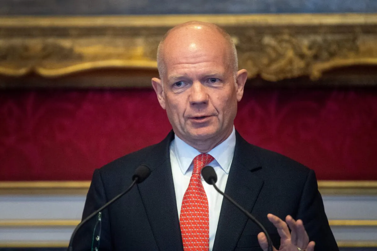 Lord William Hague makes a speech during the meeting of the United for Wildlife Taskforces at St James Palace, in London, on Jan. 21, 2020. (Victoria Jones - WPA Pool/Getty Images)