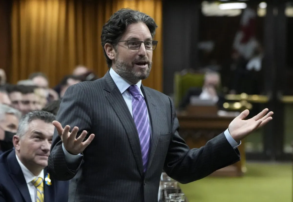 Conservative MP for Dufferin-Caledon Kyle Seeback rises during Question Period, April 7, 2022 in Ottawa. (The Canadian Press/Adrian Wyld)