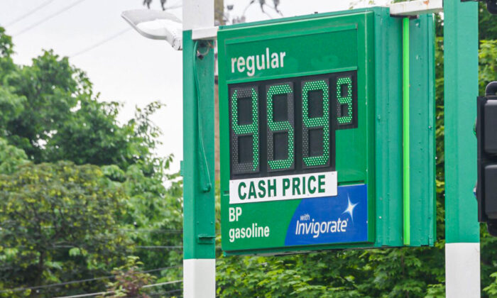 Gasoline prices are posted at a gas station in Washington on May 26, 2022. (Nicholas Kamm/AFP via Getty Images)