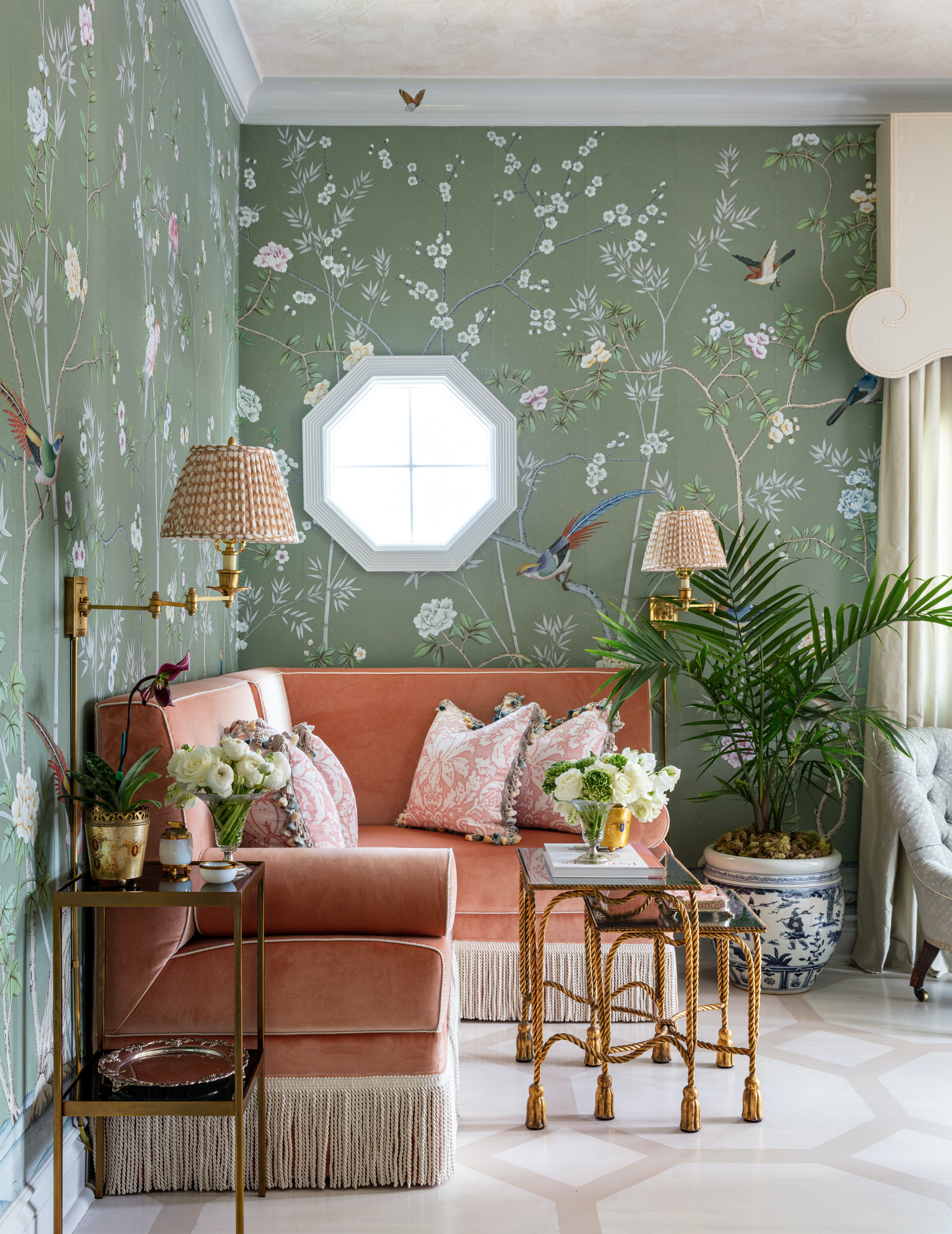 "Portobello" on Blue Grey India tea paper, with interior design by Brittany Bromley.