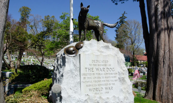 The War Dog Memorial at the Hartsdale Pet Cemetery in Hartsdale, N.Y. (Dave Paone/The Epoch Times)