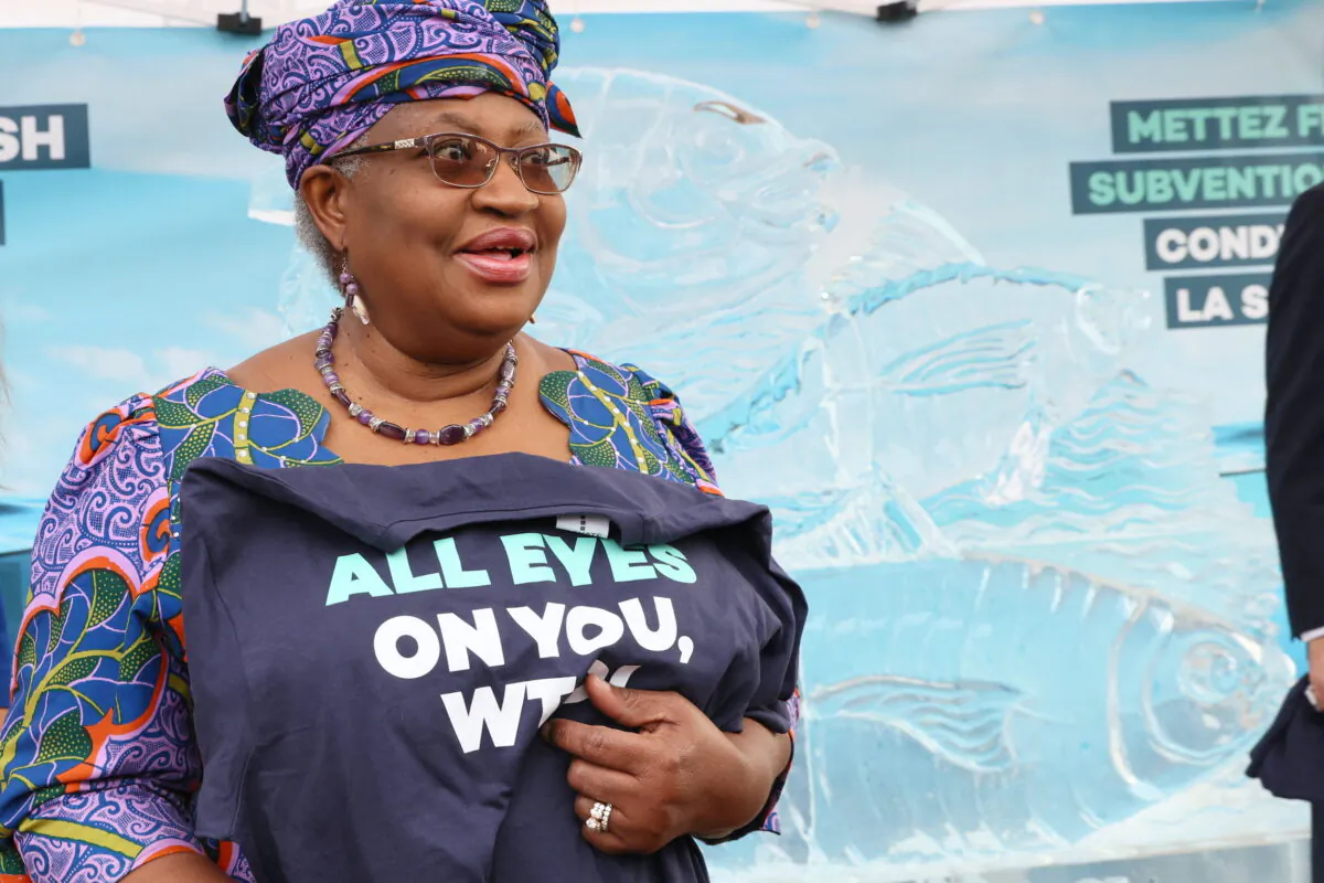 WTO Director-General Ngozi Okonjo-Iweala attends an event on World Ocean Day ahead of the World Trade Organization (WTO) Ministerial Conference (MC12) where a deal to end harmful fisheries subsidies could be reached in Geneva, on June 8, 2022. (Denis Balibouse/Reuters)