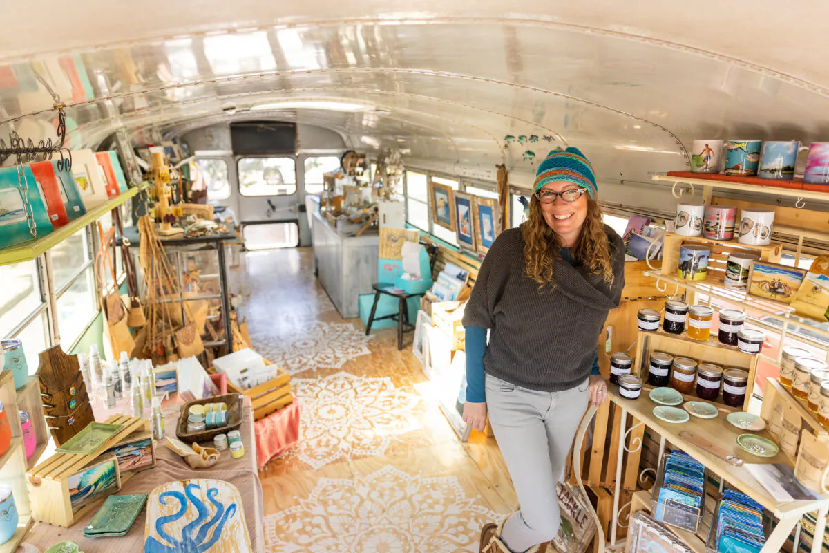 Ami Hill, proprietor of #Bus252, a mobile art gallery in a refurbished school bus. The business is based in Kill Devil Hills, N.C. (photo courtesy of Pacific Legal Foundation)