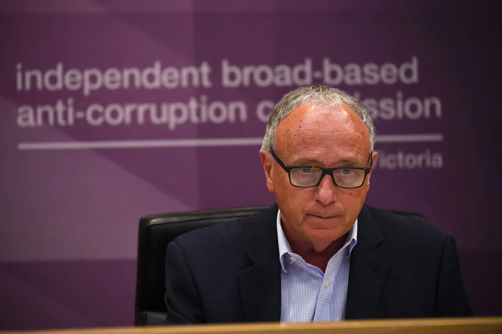 IBAC Commissioner Robert Redlich speaks during the Operation Watts public hearing in Melbourne, Australia, on Oct. 11, 2021. (James Ross - Pool/Getty Images)