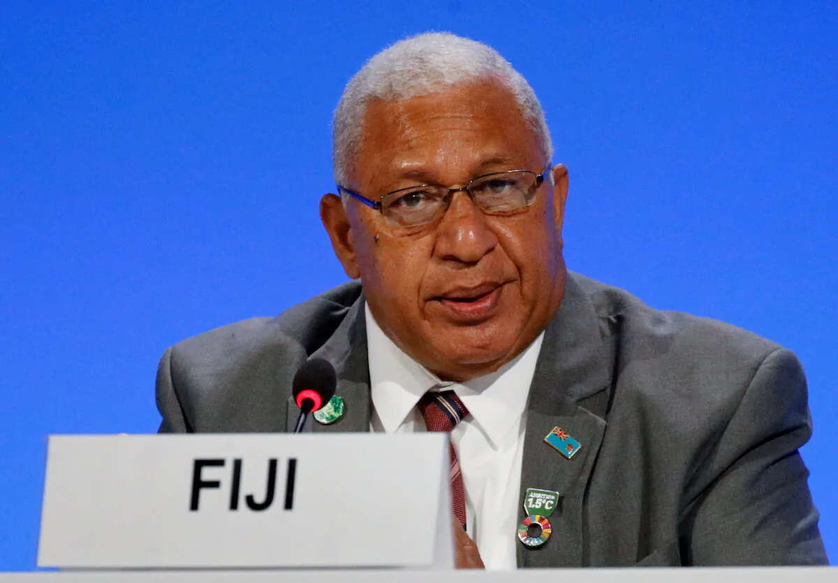 Fiji Prime Minister Josaia Voreqe "Frank" Bainimarama attends a meeting on day three of COP26 at SECC in Glasgow, Scotland on Nov. 2, 2021. (Phil Noble/Pool/Getty Images)