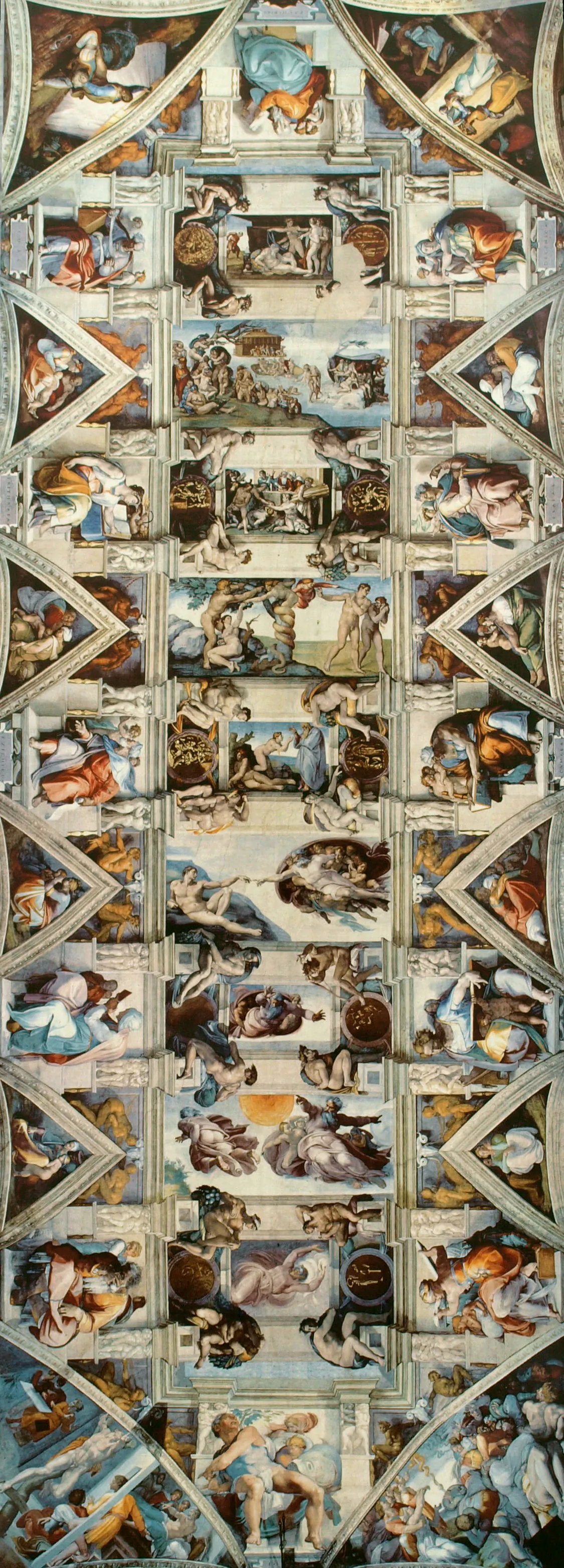Sistine Ceiling between 1508-1512 by Michelangelo. Fresco, Sistine Chapel, Vatican. (Public Domain)