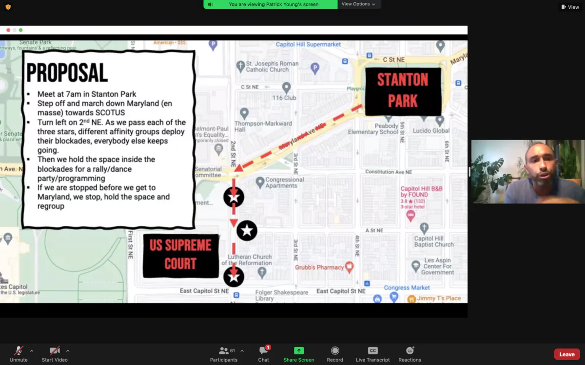 Shut Down D.C.'s plan to march on the Supreme Court, then blockade its entrances to prevent the justices from entering. Screenshot taken online at June 7, 2022. (Jackson Elliott/The Epoch Times)