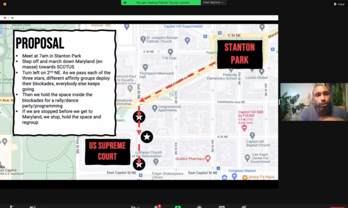 Shut Down D.C.'s plan to march on the Supreme Court, then blockade its entrances to prevent the justices from entering. Screenshot taken online at June 7, 2022. (Jackson Elliott/The Epoch Times)