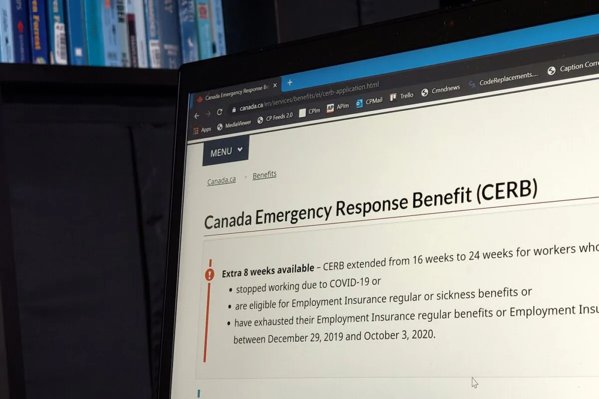The landing page for the Canada Emergency Response Benefit is seen in Toronto, Aug. 10, 2020. (The Canadian Press/Giordano Ciampini)