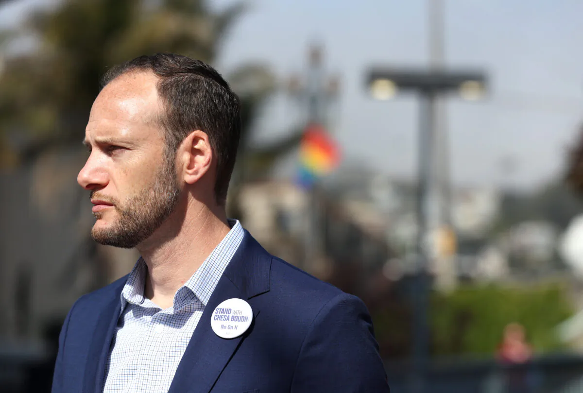 San Francisco District Attorney Chesa Boudin stands outside of the Castro Street MUNI station in San Francisco on June 7, 2022. (Justin Sullivan/Getty Images)