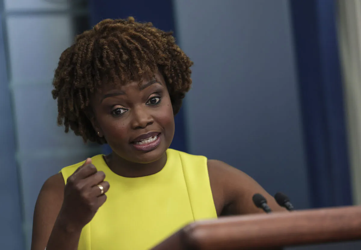 White House press secretary Karine Jean-Pierre speaks to reporters at the White House in Washington on June 2, 2022. (Kevin Dietsch/Getty Images)