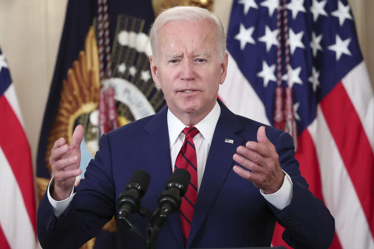 President Joe Biden delivers remarks in the State Dining Room at the White House on June 7, 2022. (Win McNamee/Getty Images)