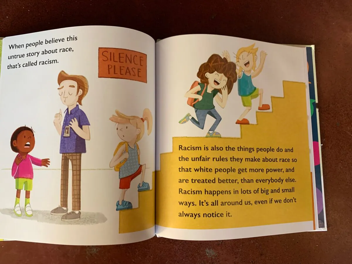 This screenshot captured by Nancy Anderson of the N.C. chapter of No Left Turn in Education shows a page from the book "Our Skin: A First Conversation About Race." (Courtesy of Nancy Andersen)