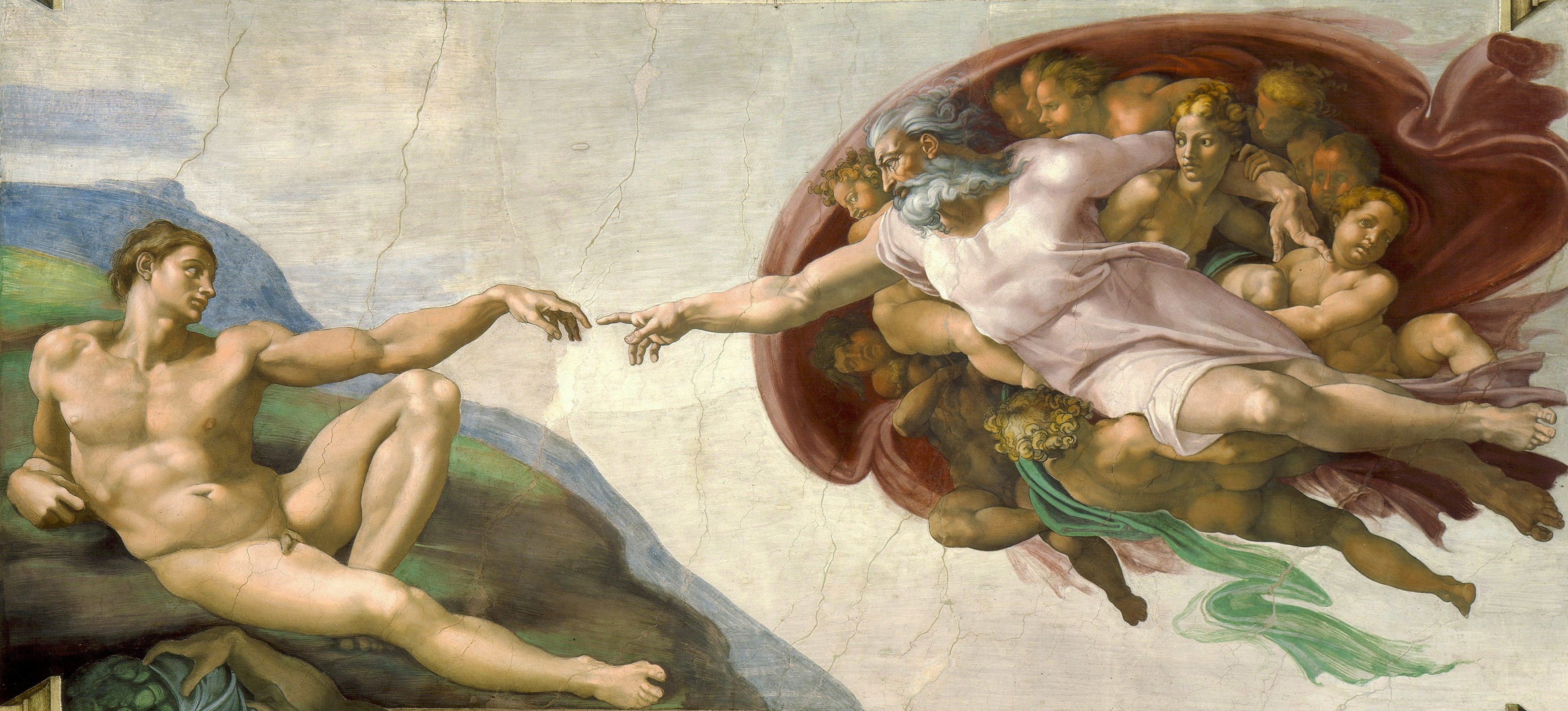 Detail of “The Creation of Adam,” between 1508-1512 by Michelangelo. Fresco, Sistine Chapel, Vatican. 