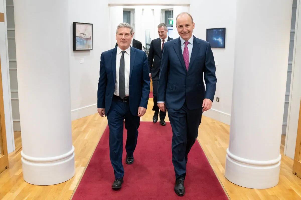 UK Labour leader Sir Keir Starmer meets Irish Taoiseach Micheal Martin at his office during his visit to Dublin, Ireland, on June 9, 2022. (Stefan Rousseau/PA Media)