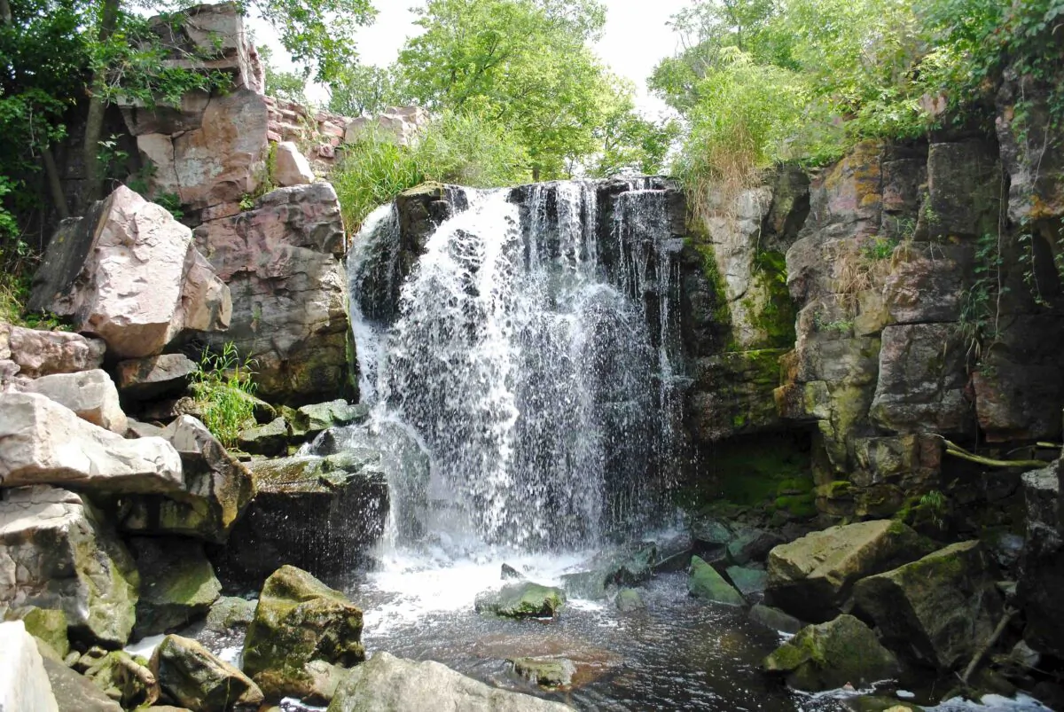 Winnewissa Falls, is in Pipestone National Monument, located in southwestern Minnesota. The catlinite, or "pipestone" from here, has been traditionally used to make traditional Indian ceremonial pipe. (EWY Media/Shutterstock)