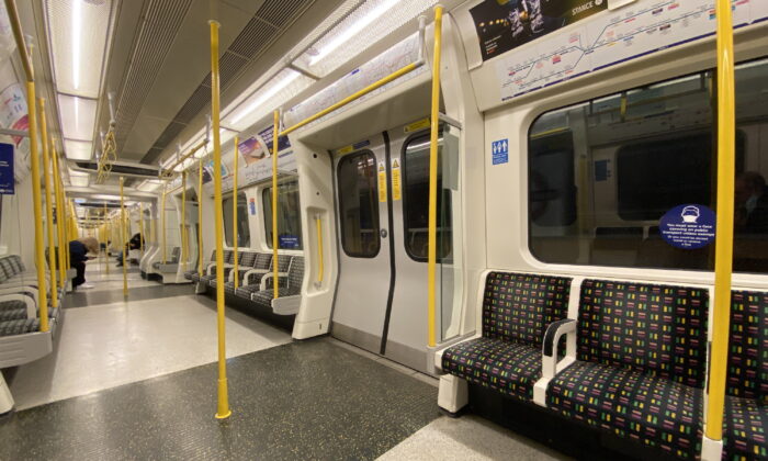 Undated photo showing an almost empty London underground carriage. (Martin Keene/PA Media)