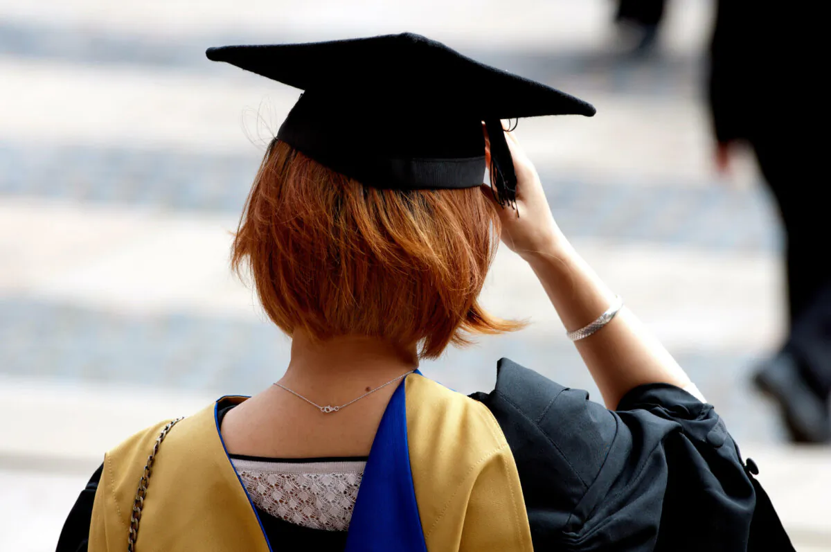 A student on graduation day at Coventry University in Coventry, United Kingdom, in an undated file photo. (Alamy/PA)