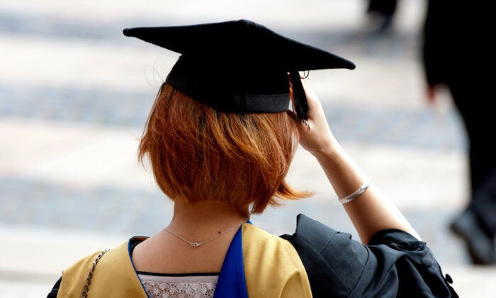 A student on graduation day at Coventry University in Coventry, United Kingdom, in an undated file photo. (Alamy/PA)