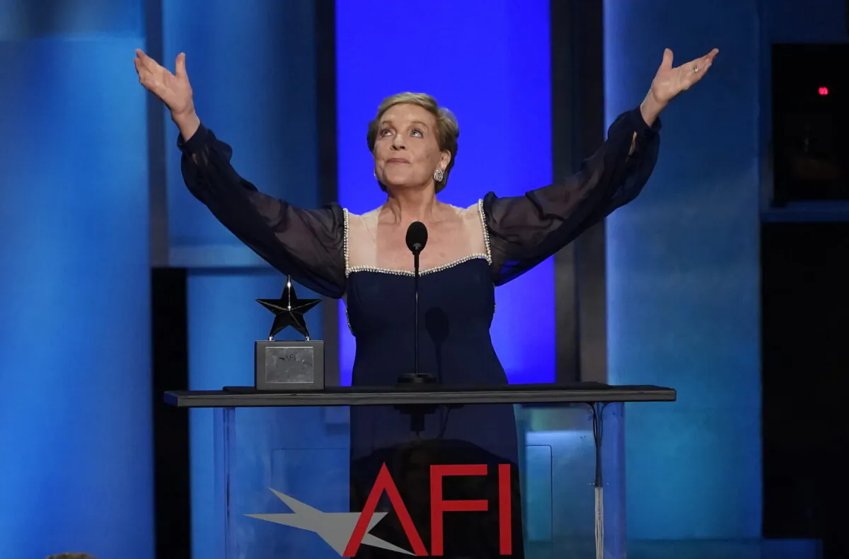 Actor Julie Andrews accepts the 48th AFI Life Achievement Award during a gala honoring her at the Dolby Theatre in Los Angeles on June 9, 2022. (Chris Pizzello/AP Photo)