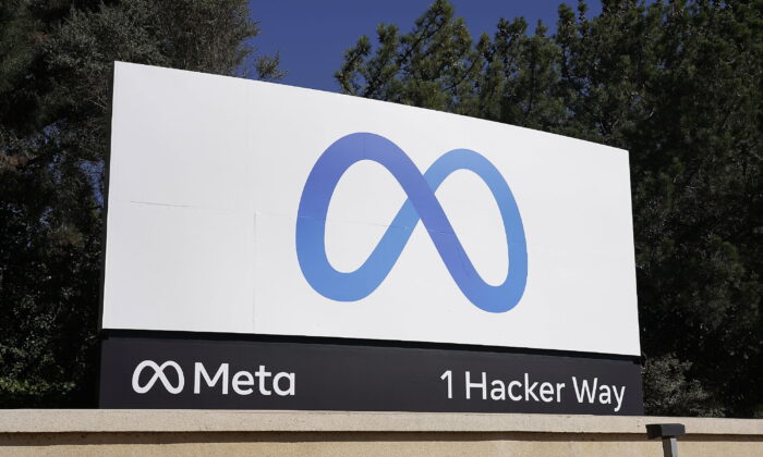 Facebook's Meta logo sign is seen at the company headquarters in Menlo Park, Calif. on Oct. 28, 2021. (Tony Avelar/AP Photo)