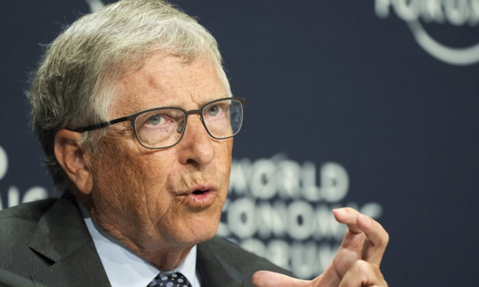 Microsoft founder Bill Gates speaks at a news conference in Davos, Switzerland, on May 25, 2022. (Markus Schreiber/AP Photo)