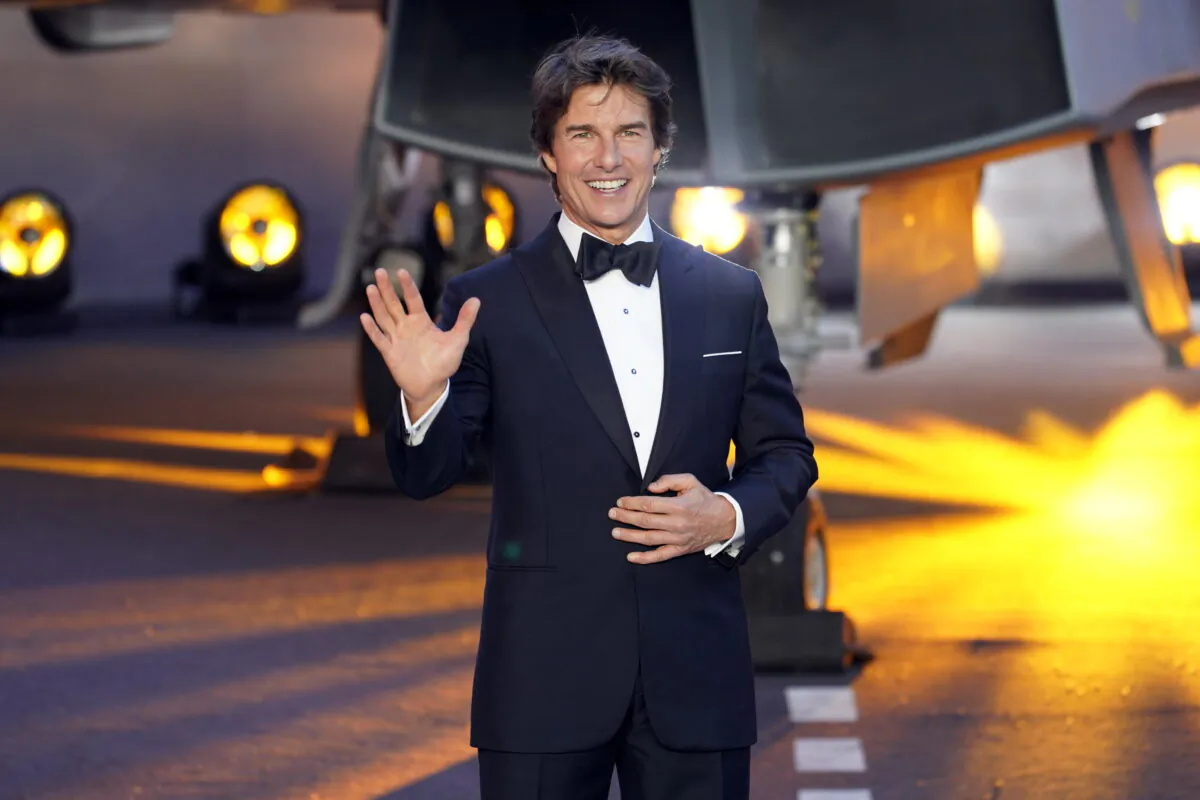 Tom Cruise poses for the media during the 'Top Gun Maverick' UK premiere at a central London cinema on May 19, 2022. (Alberto Pezzali/AP Photo)