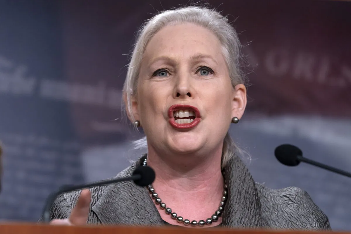Sen. Kirsten Gillibrand speaks during a news conference on Capitol Hill, on May 5, 2022. (Jacquelyn Martin/AP Photo)