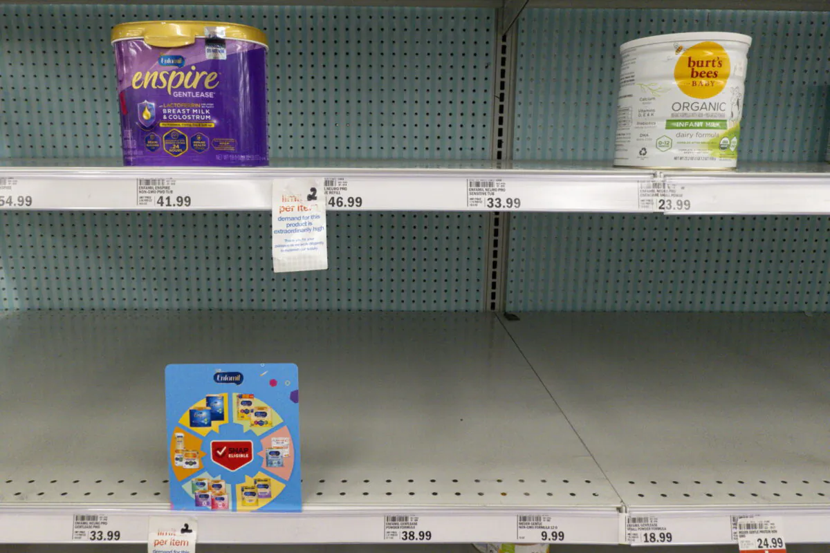 Baby formula on the shelves of a grocery store in Carmel, Ind., on May 10, 2022. (Michael Conroy/AP Photo)